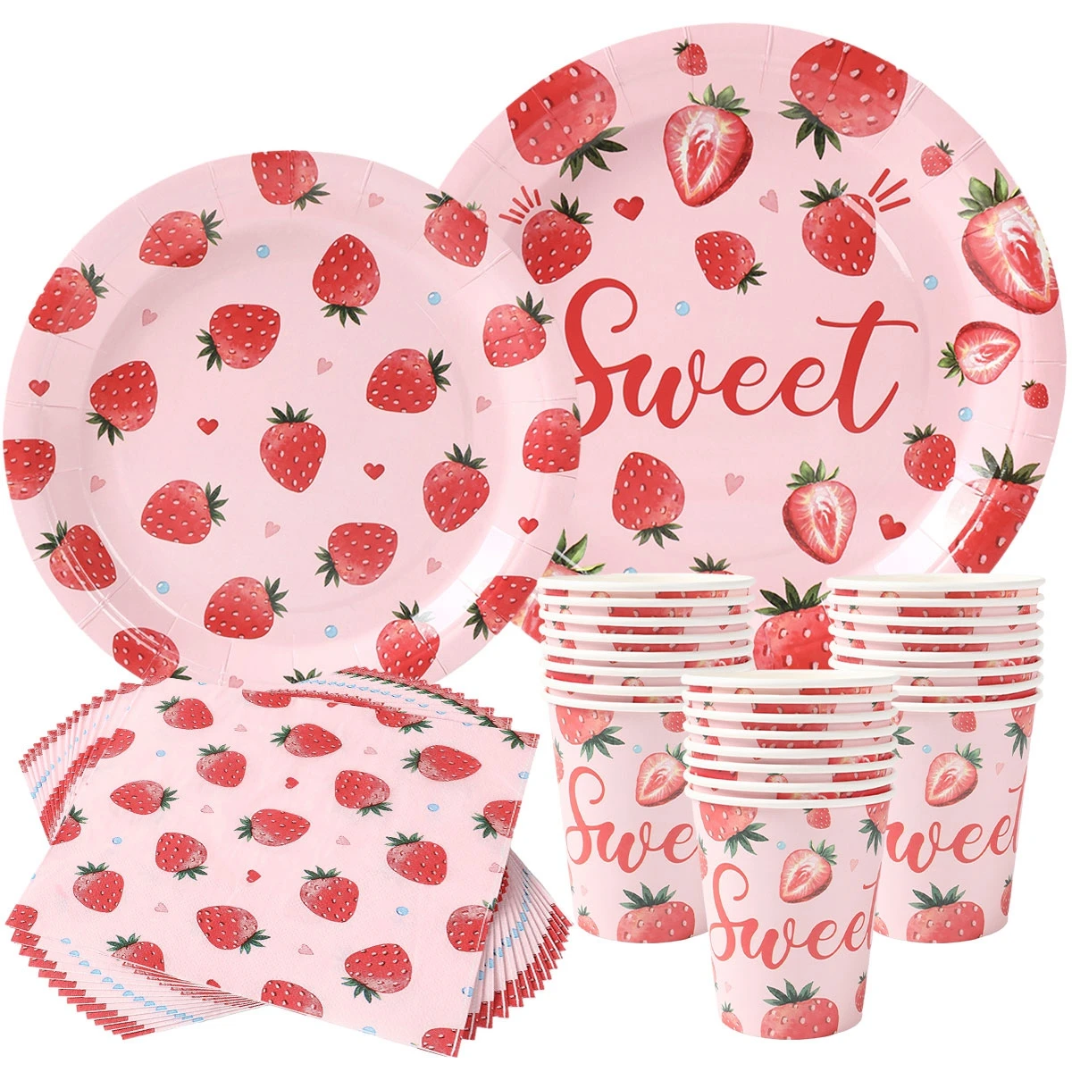 

Strawberry Party Decorations Paper Plates Cups Napkins Strawberry Birthday Party Supplies Kids Girl Baby Shower Party Suppies