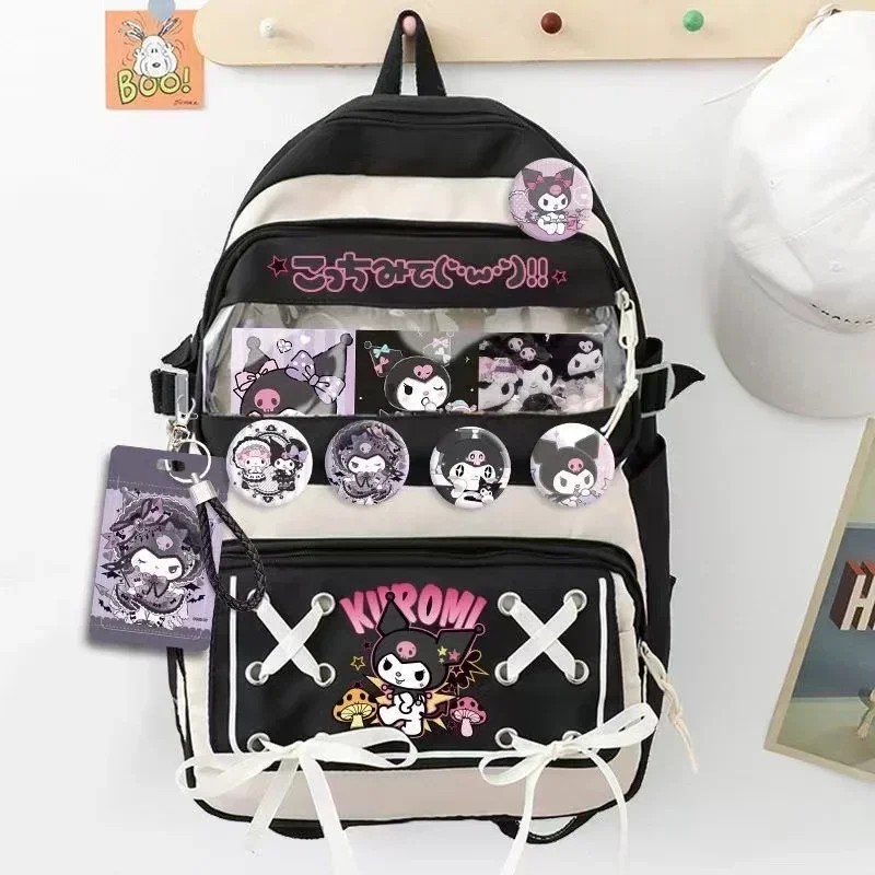 Sanrio Kuromi Cinnamoroll My Melody อะนิเมะกระเป๋าเป้สะพายหลังนักเรียนมัธยมต้นโรงเรียนประถมน่ารักสาวเด็กของขวัญ