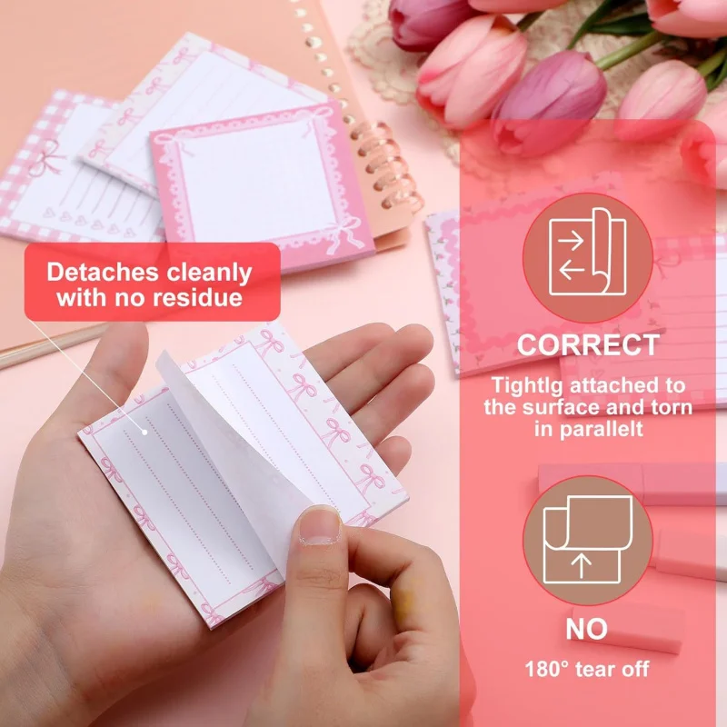 Notes autocollantes à nœud rose, bloc-Notes auto-adhésif détachable de Style Ins, autocollants de liste de choses à faire, bloc-Notes d'école et de bureau, cadeau de récompense 1 pièce