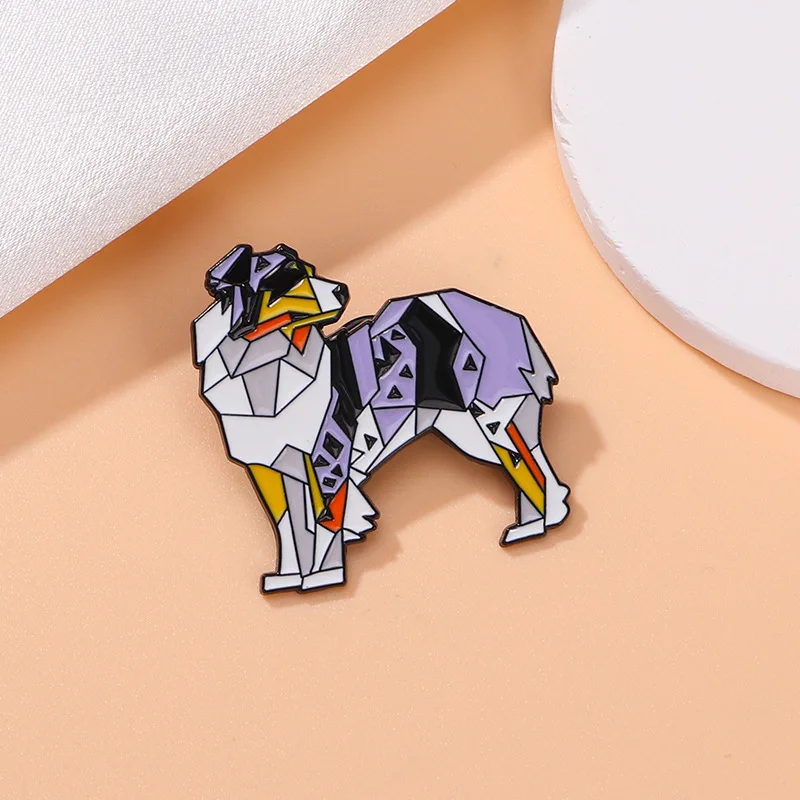 Cute Cartoon Geometry Line Dog Enamel Brooch Creative Animal Shepherd Husky Lapel Pin Badge Backpack Clothing Hat Accessories