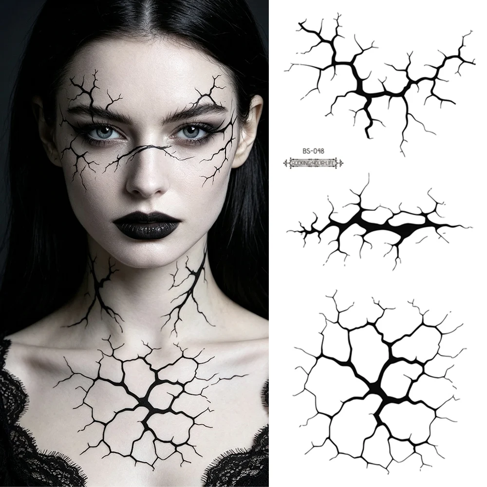 2 Stück Halloween Schwarze Riss-Tattoos, Wasserfeste Temporäre Aufkleber, Horror-Design mit Gebrochenen Venen, Körperkunst für Arme, Fake-Tattoos für Frauen und Männer