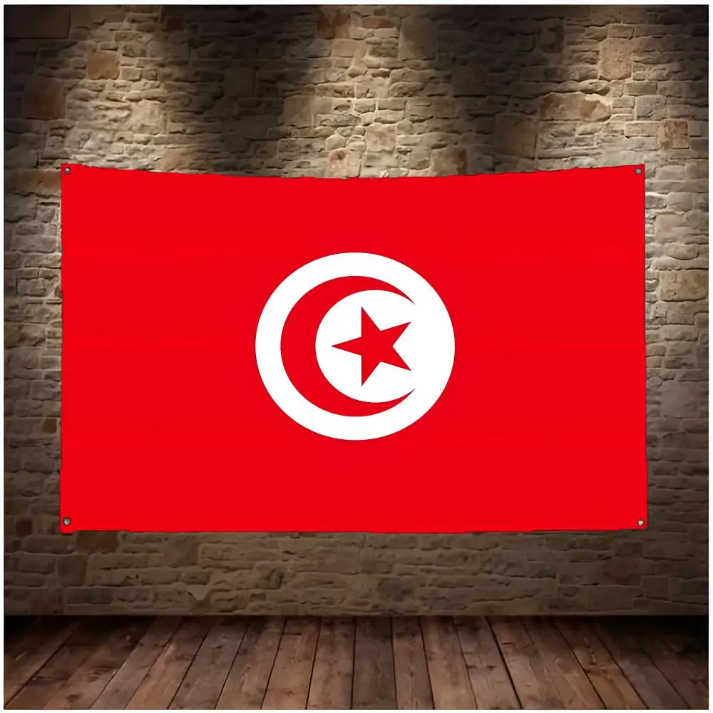 Flag of Tunisia Flags Daily four ring borderless design indoor outdoor decor easy hang install