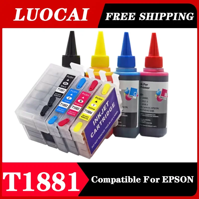 1 set T1881 T1882 T18831 T1884 Refillable Ink Cartridges Compatible For Epson WF-7111 3641 7611 7218 7728 WF7718 7620 Printer