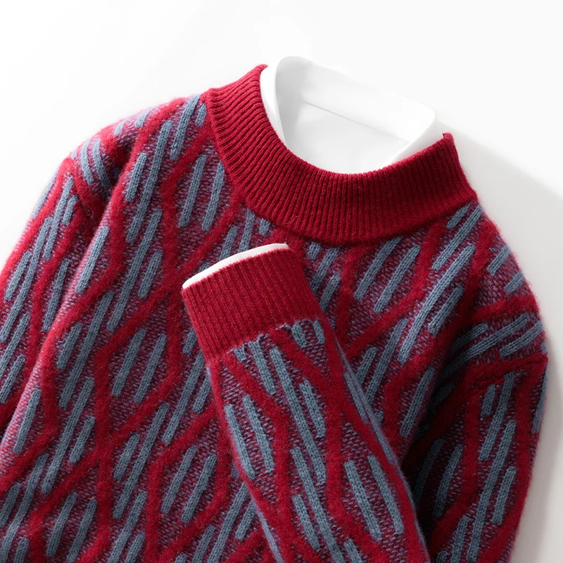100% lana merino moda base collo a lupetto maglione color block maniche lunghe pullover allentato cashmere morbido caldo abbigliamento da uomo Top