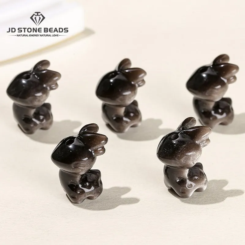 

1 Pcs Natural Stone Carved Silver Obsidian Elk Bead Cute Christmas Deer With Hole Pendant For Jewelry Making Diy Necklace Charms