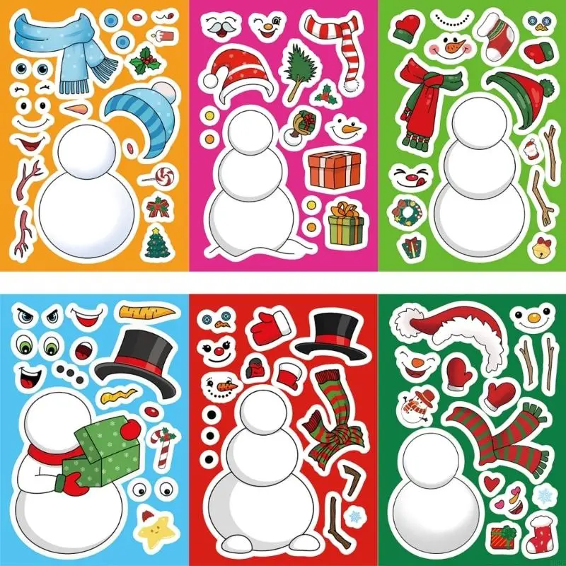462E Holiday Decoration 24 Snowman Puzzle Stickers PVC Removable Tablet Laptop