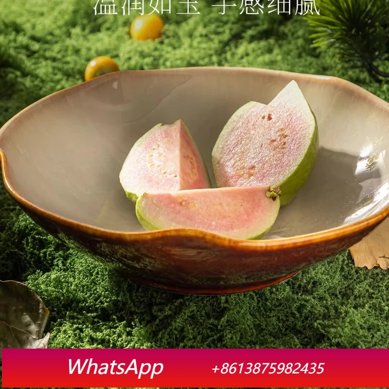 

LMM red ceramic bowl vintage kiln change tableware flower shape creative rice plate