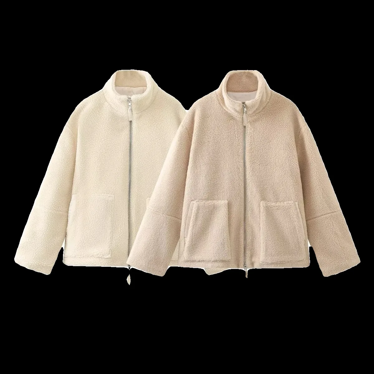 Elegant Solid Lamb Wool Warm Coat Women Fashion with Pocket Zipper Long Sleeves Jackets 2023 Autumn Casual High Street Outwear