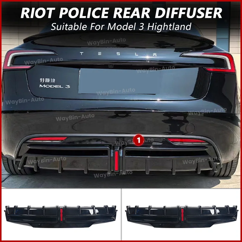 

For Tesla Model 3 Highland 2024 Body Kit Rear Bumper Lip Spoiler with Pilot Light Riot Police Rear Diffuser Auto Accessories Car