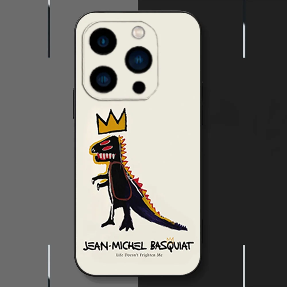 Artist J-Jean M-Michel B-Basquiat Phone Case for iPhone 12 11 13 14 15 16 Max Pro Plus Black Soft Silicone Cover