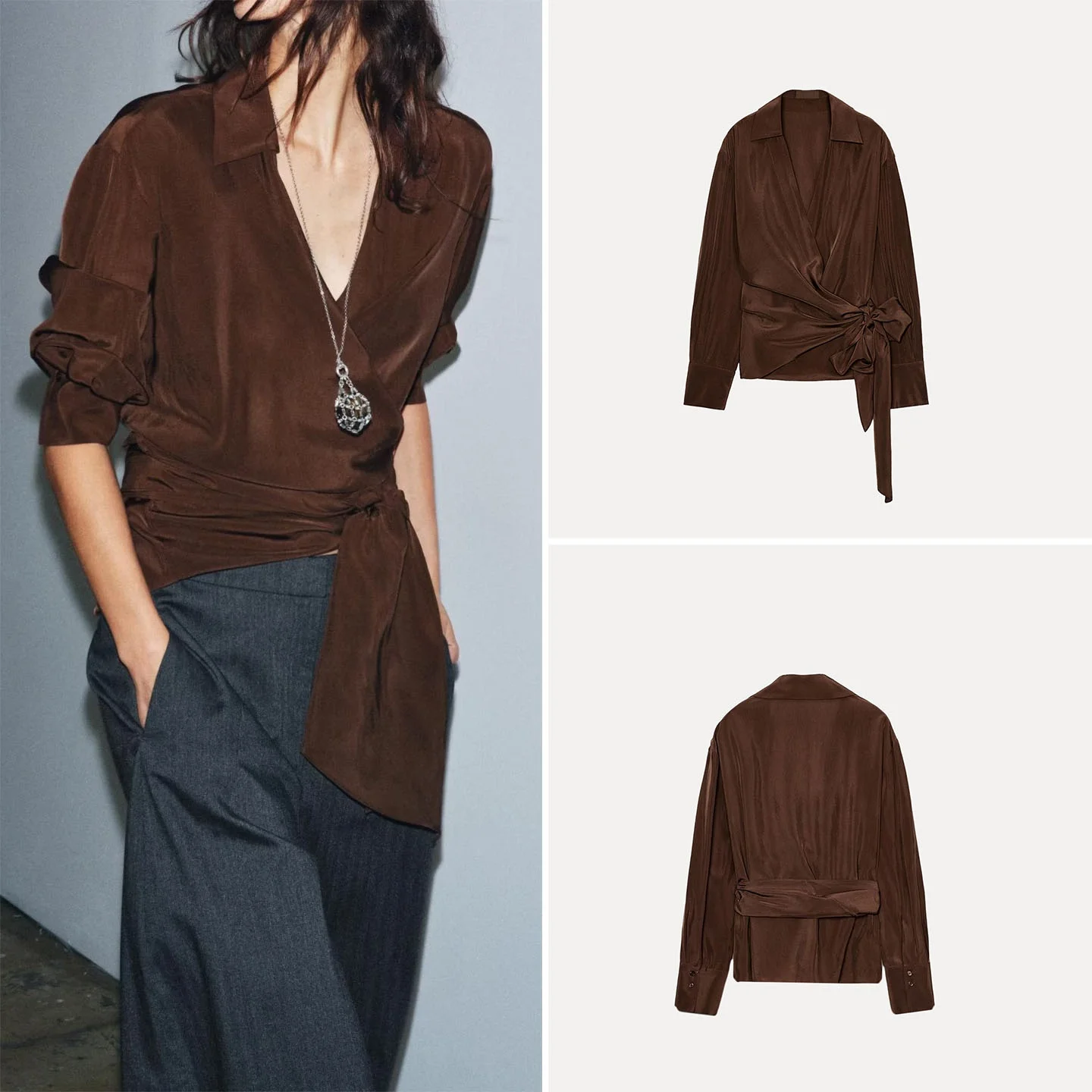 

Faionable Women's Double-Breasted Pleated irt Autumn 2025 Z Loose Fit Long Sve Casual Sle for Teen Girls