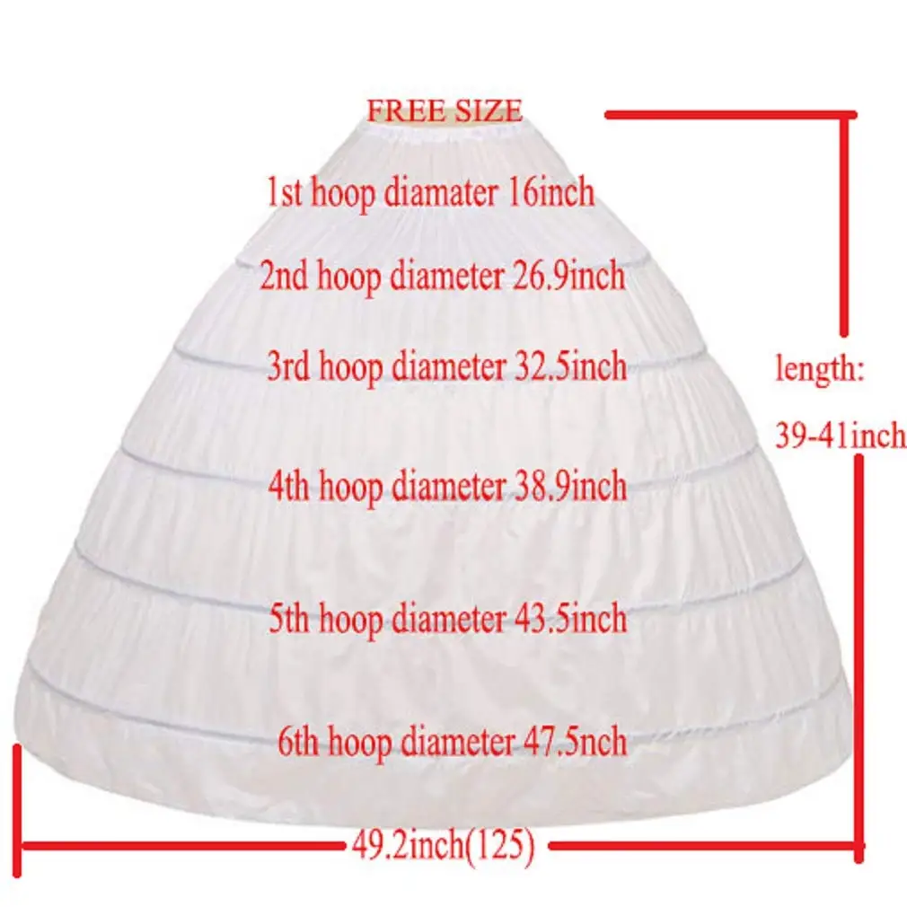 Womens 6 Hoop Skirt Floor Length Crinoline Petticoat For Quinceanera Dress