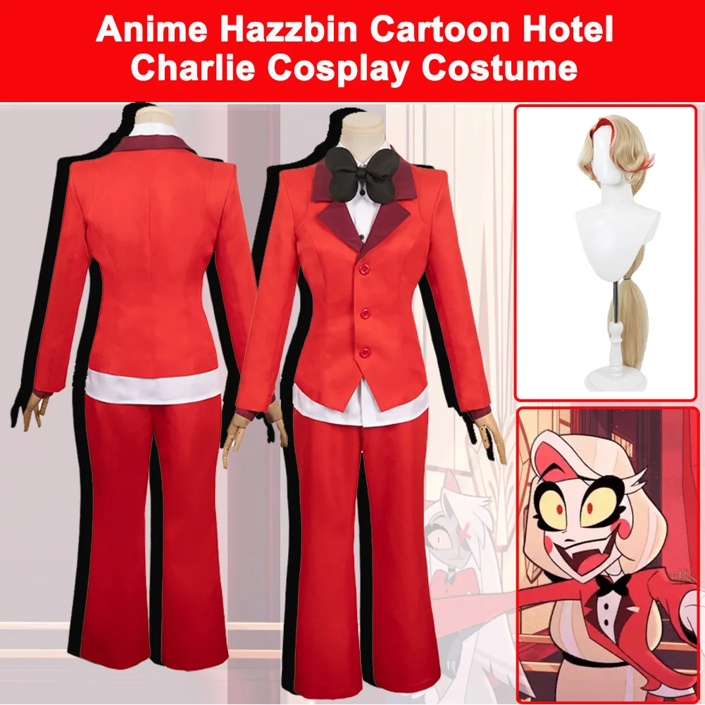 

Charlie Morningstar Cosplay Anime Cos Hell Inn Disguise Costume Women Role Play Tops Pants Bow Tie Outfits Halloween Suits