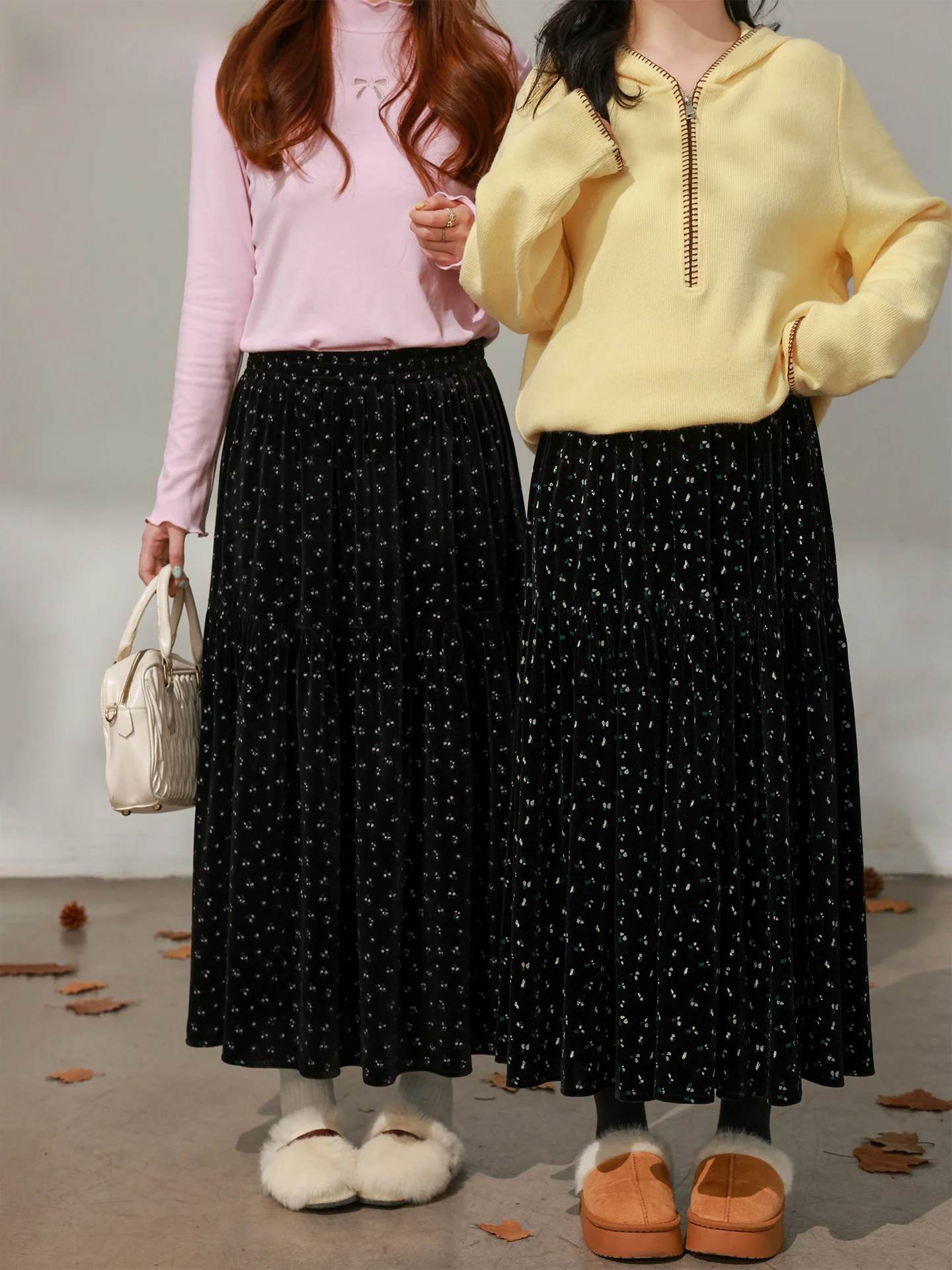 

DM00 Бархатная длинная юбка трапециевидной формы большого размера, милая женская зимняя юбка с зонтиком и цветочным принтом, большие размеры