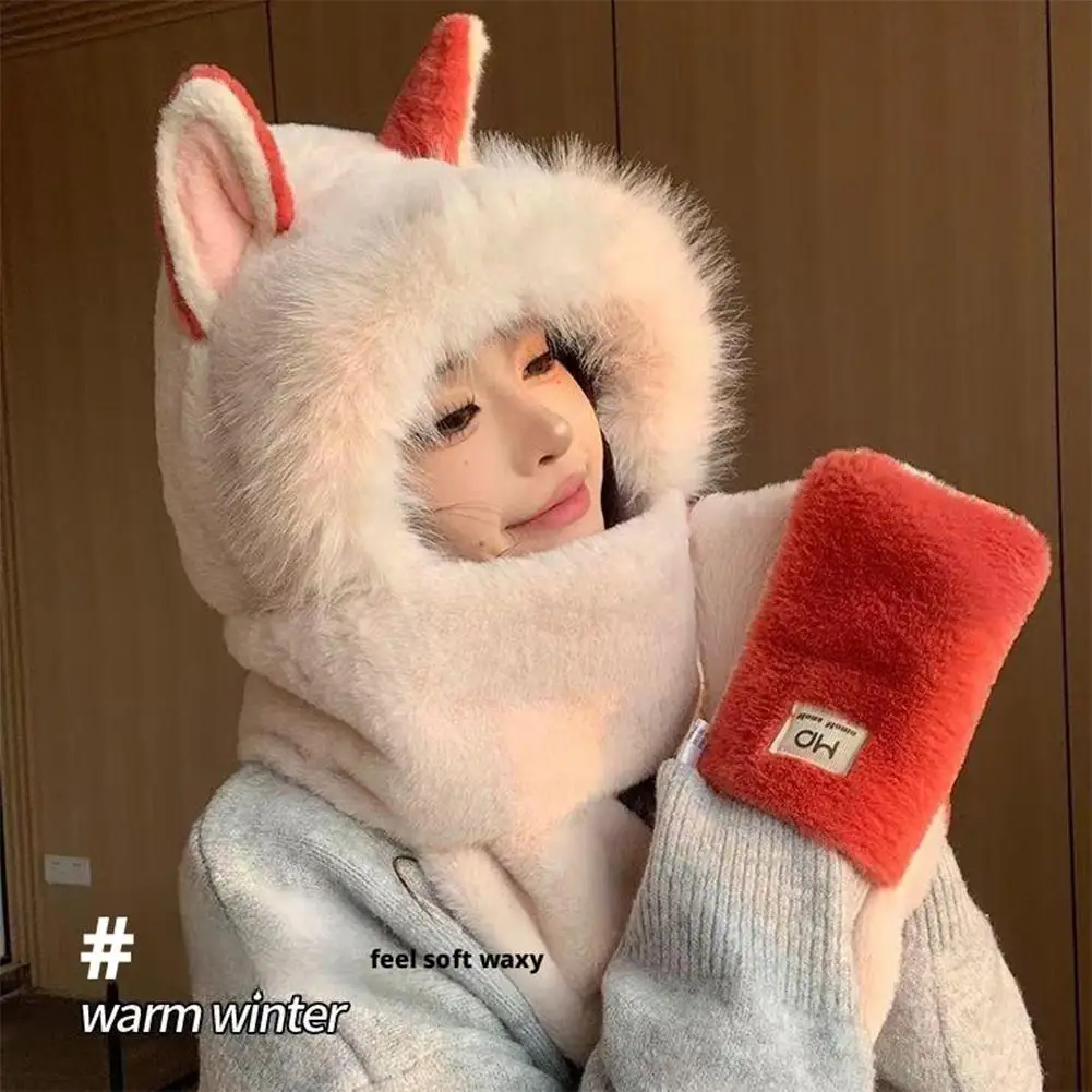 الحلو لطيف وشاح قبعة قفاز للنساء عارضة سميكة فروي وشاح قبعة مجموعة دفئا سدادات حماية الأذن ركوب الدراجات قفازات الرقبة أدفأ #2