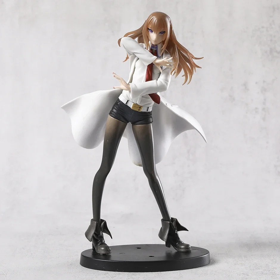 Steins Gate Makise Kurisu White Coat Style 21.5cm Anime Model Collectible Figure Toy Doll