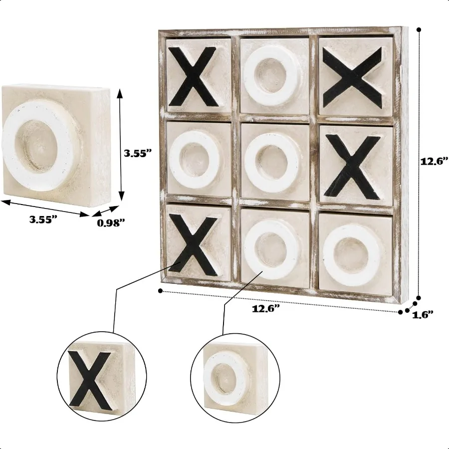 JEVERGN 12,6 Большая деревянная игра Tic Tac Toe Деревенский журнальный столик Игра Wood Farmhouse Tic Tac Toe Настольная игра Декор Семейные игры fo