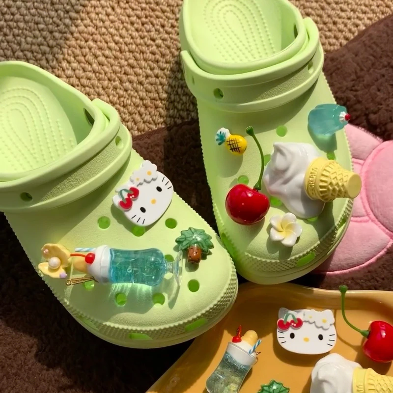 9PCS Hello Kitty ABS Shoe Charms Set Animal-Themed Decorations for Clogs Sandals Cartoon Removable Accessories Xmas Gifts