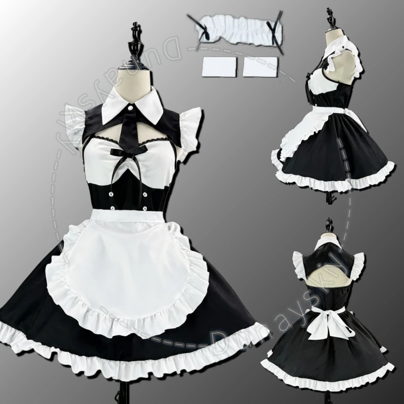 

New Arrival Lolita Backless Maid Dress Cosplay Stage Outfit Plus Size (S-5XL) Sleeveless Dress Headgear Halloween Carnival