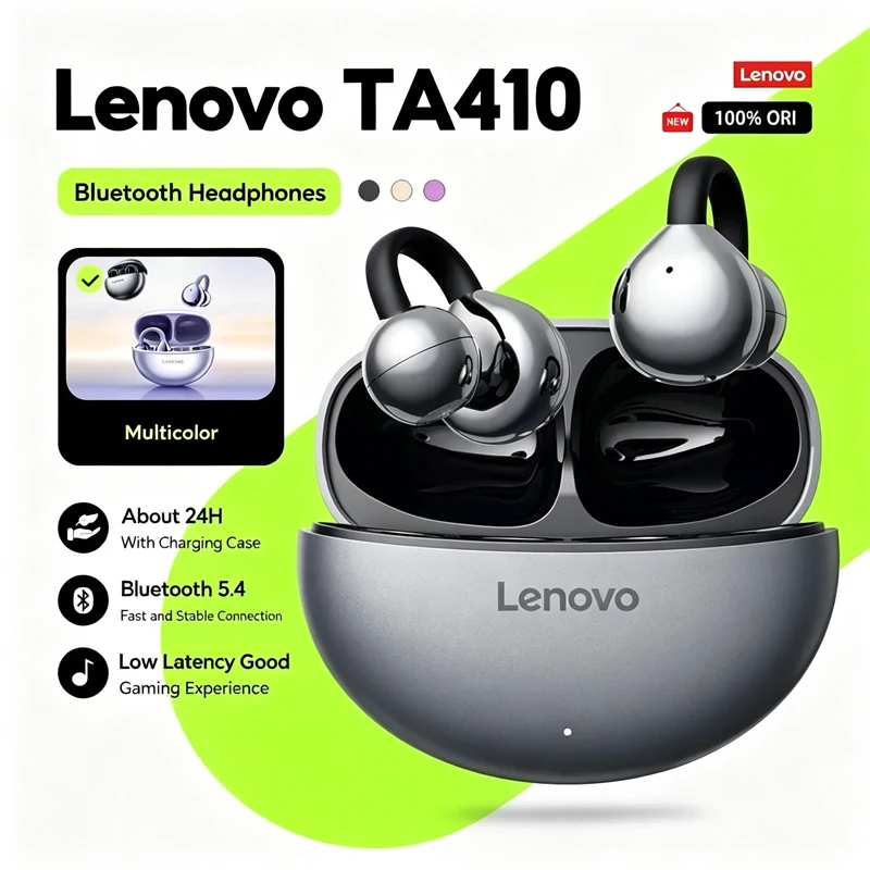Auriculares Bluetooth Lenovo TA410 - Ultraligeros, Ajuste Estable, 2.4GHz, Deportes y Fitness, Yoga, Bluetooth 5.4, Sonido Espacial Hi-Fi