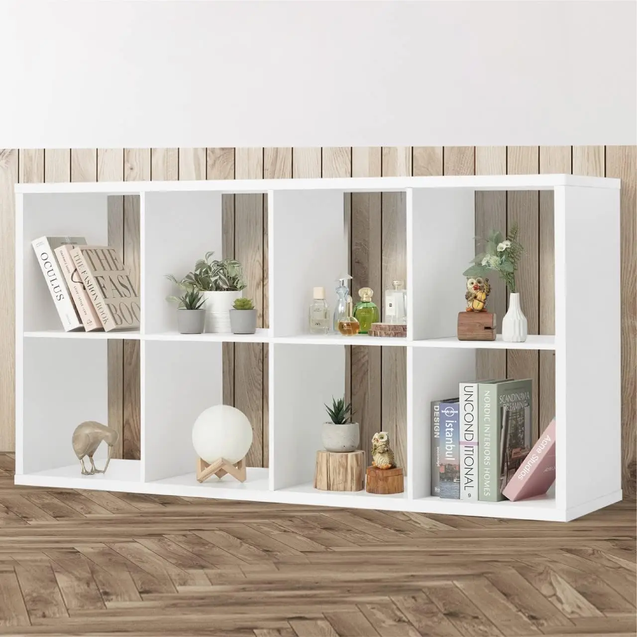 Wire 13-Inch Storage Organizer Shelf, Extra Thick Exterior Edge, Open Bookcase Divider, Rustic Grey Oak and White