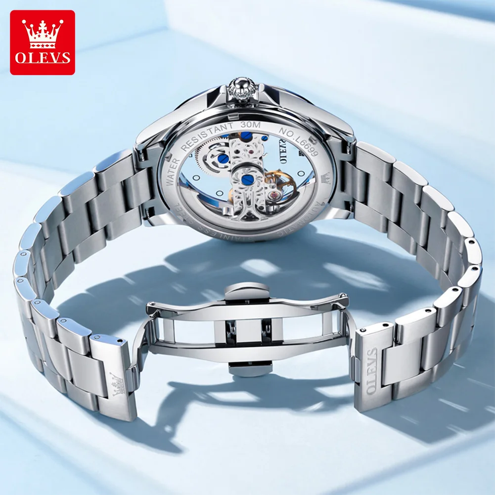 OLEVS 6699 Woman Watches Hollow Flywheel Mechanical Watch For Women Diamond Luxury Dial Luminous Waterproof Ladies Watch
