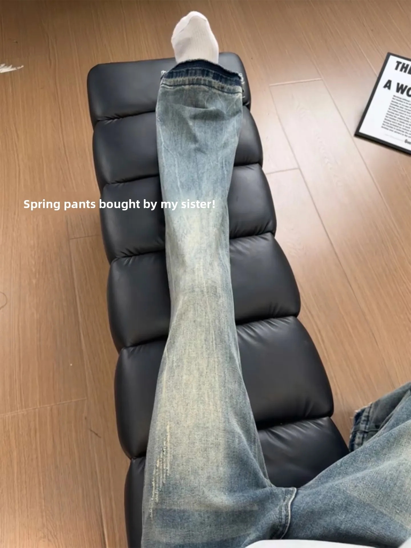 

American Sle Blue Lightning Pattern Men's Jeans High Street Spring Micro Flared Pants Design Straight Leg Jeans