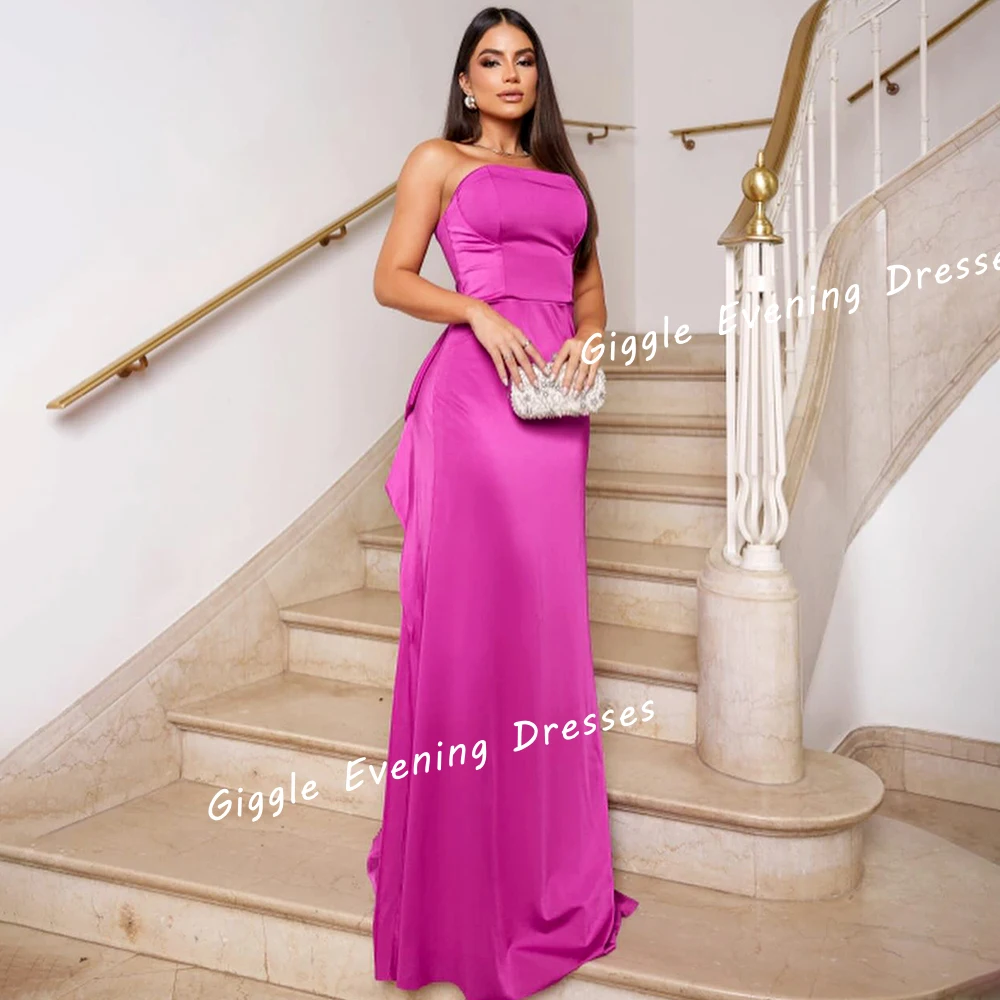 Giggle Satin Strapless Close-Fitting Pretty Prom Gown Saudi Arab Formal Floor-Length Elegant Pleated Ladies Evening Dresses 2024