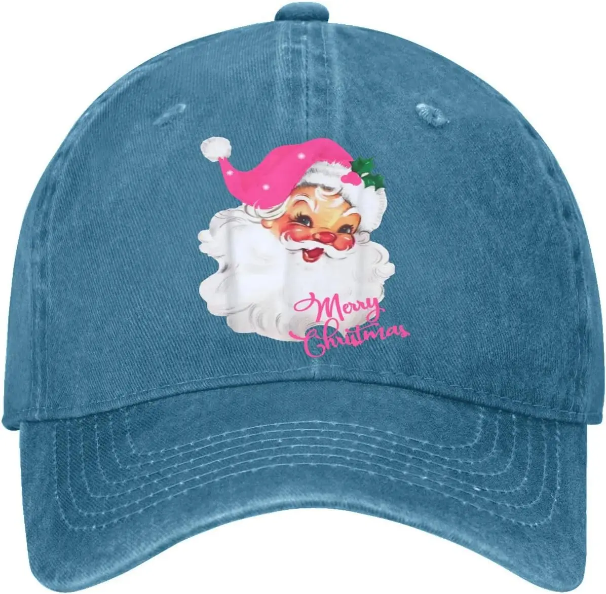 

Винтажная розовая бейсболка с изображением Санта-Клауса и Рождества, потертая повседневная регулируемая шляпа