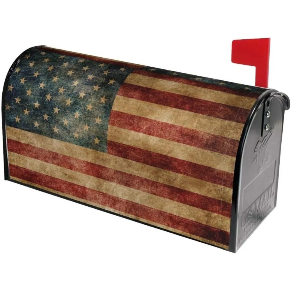 

Retro American Flag Mailbox Cover Magnetic Post Box Covers Wraps Large Size 25.5x21 Inches for Garden Yard Decor