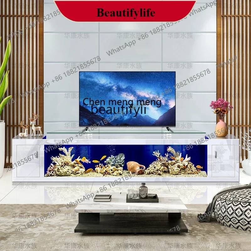 

G153 TV cabinet ultra-white fish tank living room floor-to-ceiling large ecological glass water-free golden dragon fish tank