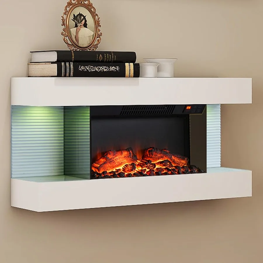 

3-сторонний настенный электрический камин 32 Плавающий камин со светодиодными боковыми огнями Пульт дистанционного управления Многоцветный таймер пламени Log Crys