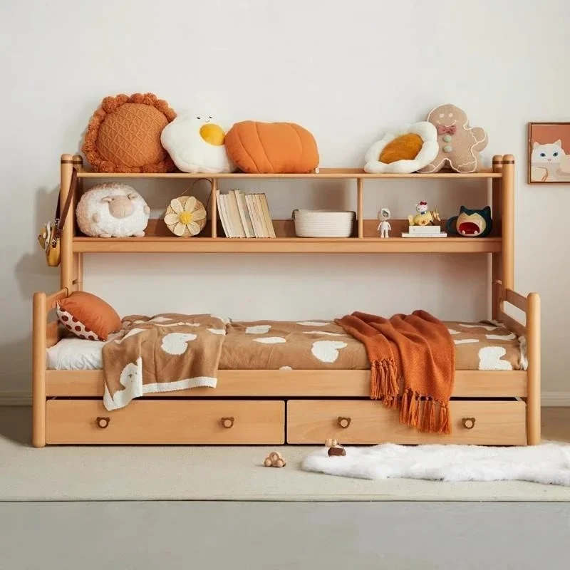 North American Cherry, Red Oak Children's Bed Wardrobe Combination, Bed Storage Draw With Trailer