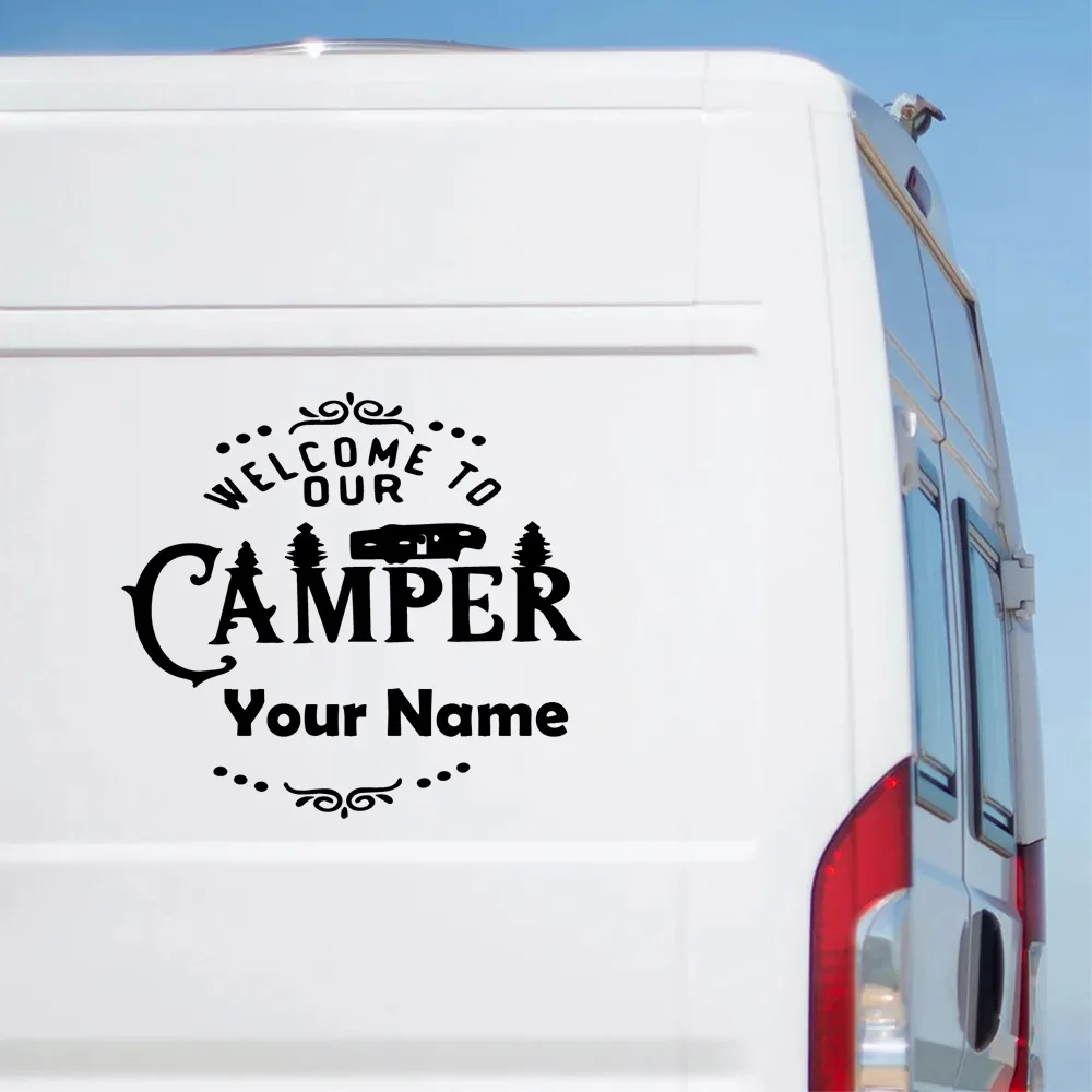 

Welcom To Our Camper Camping RV Sticker SUV Car Vehicle Vinyl Camper Decal Custom Name