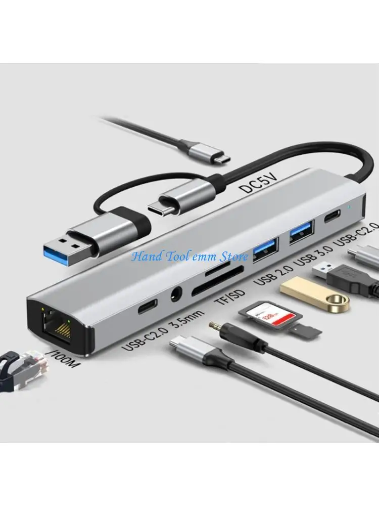 H37F Aluminum USB A To Type C Adapter With Gigabit LAN And Multiple Port Expansion