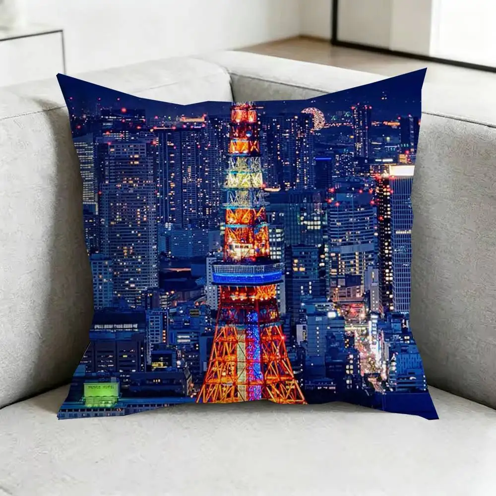 Japanese Town Mount Fuji Square Double-Sided printed Pillow Case Bedroom Bedside Pillow Sofa Cushion Cover Gift
