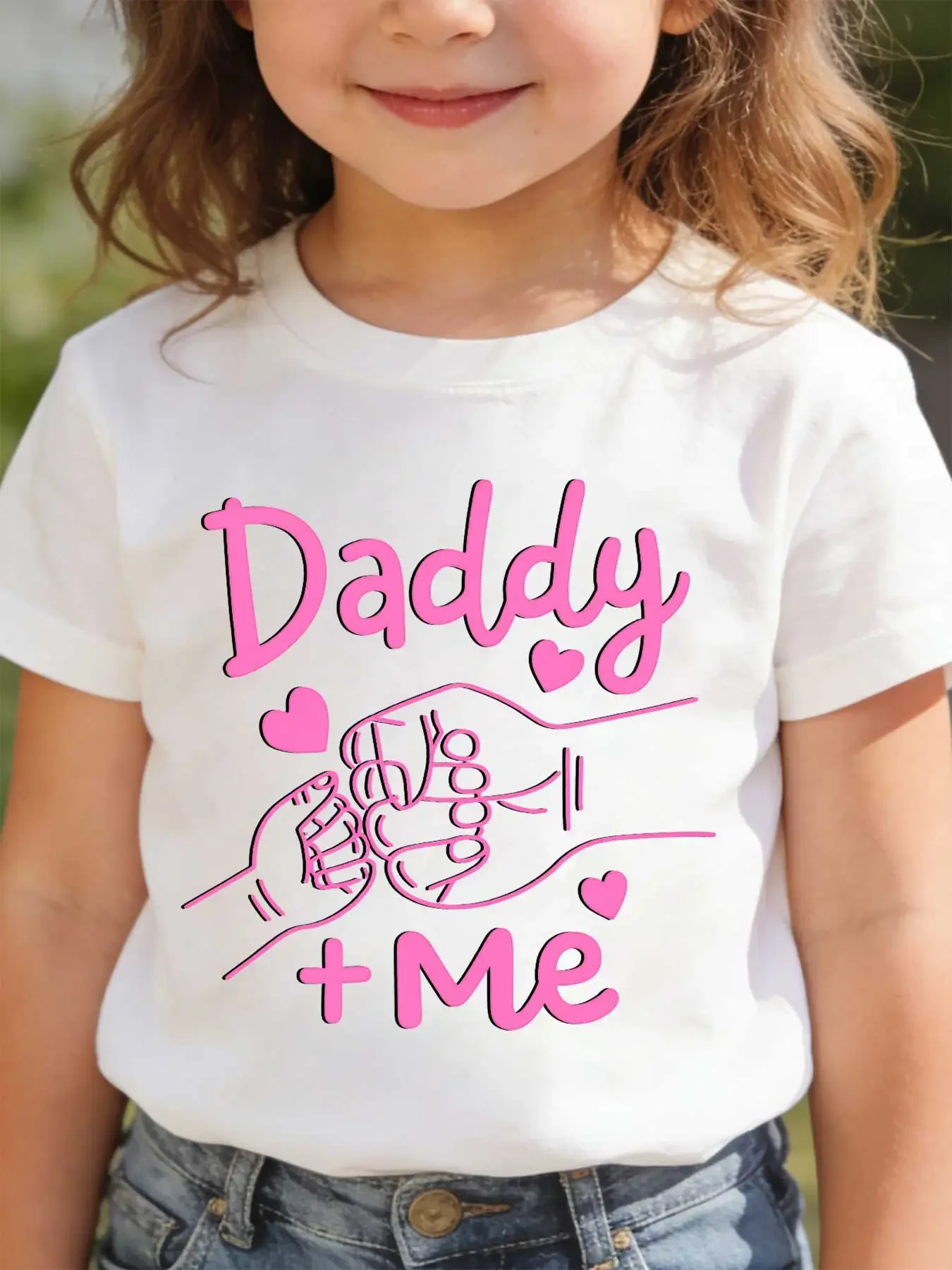 2026 Children's Loose Breathable Short-Sleeved T-Shirt Dad And Me Matching Hands Design Father Child Set for Boys And Girls