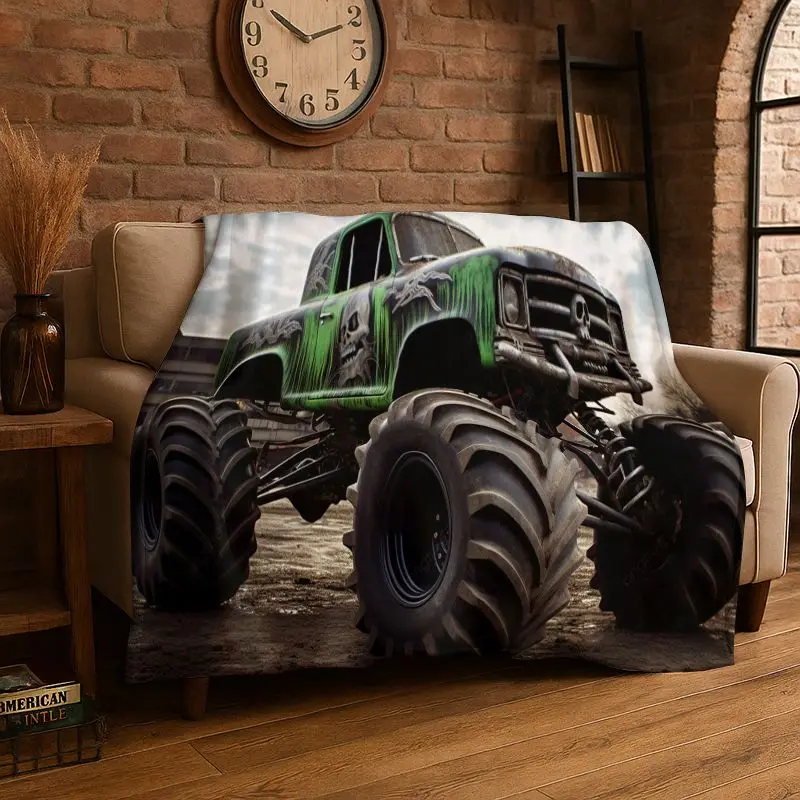 Cartoon Monster Truck Monster Jam Soft Flannel Throw Blanket,Warm Cozy Blanket for Bed,Couch,Sofa,Bedroom,Living Room,Travel