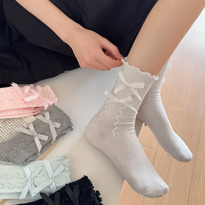 

Kawaii балетные носки до середины икры с кружевной отделкой, японские носки JK для школьниц с бантом, милые милые весенне-летние повседневные носки для девочек ‌