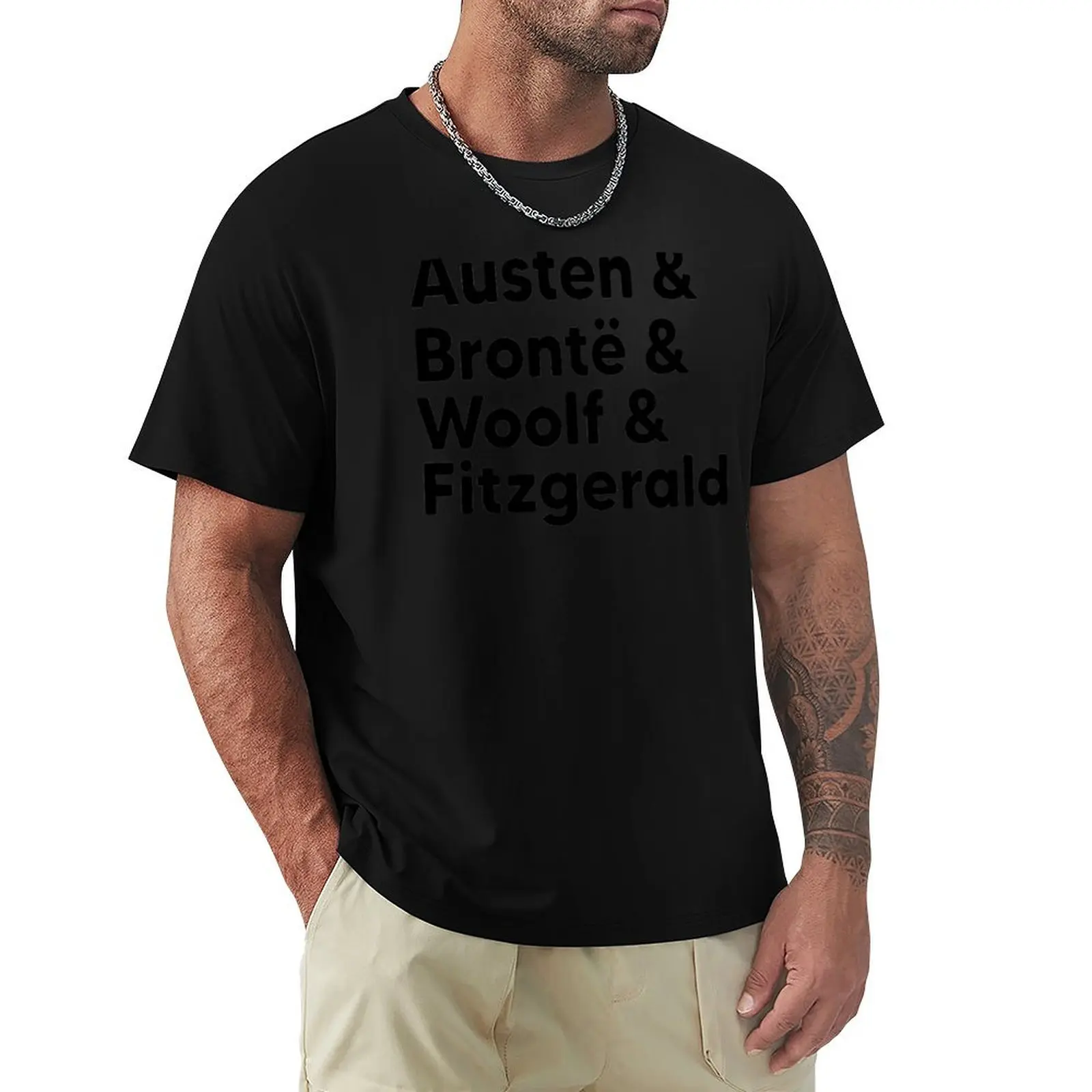 Classic Literature Authors - Black Helvetica (Austen and Bronte and Woolf and Fitzgerald) T-Shirt