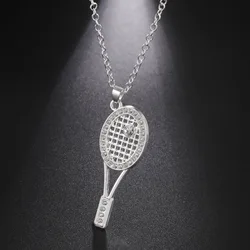 HIPEE Trendy Zinc Alloy Shiny Crystal Tennis Racket Pendant Necklace for Women Girls Sports Series Charm Necklaces Party Jewelry