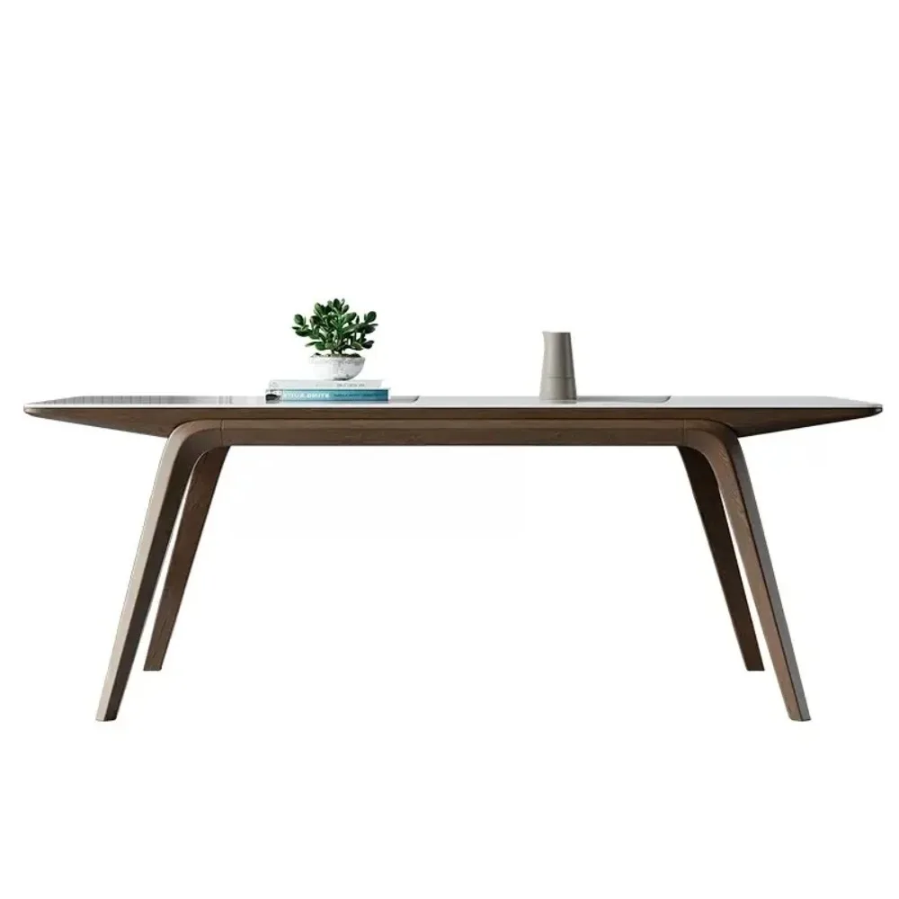 Factory Direct 2026 Solid wood rock slab dining table modern simple imported ash wood solid wood legs rectangular bright white r