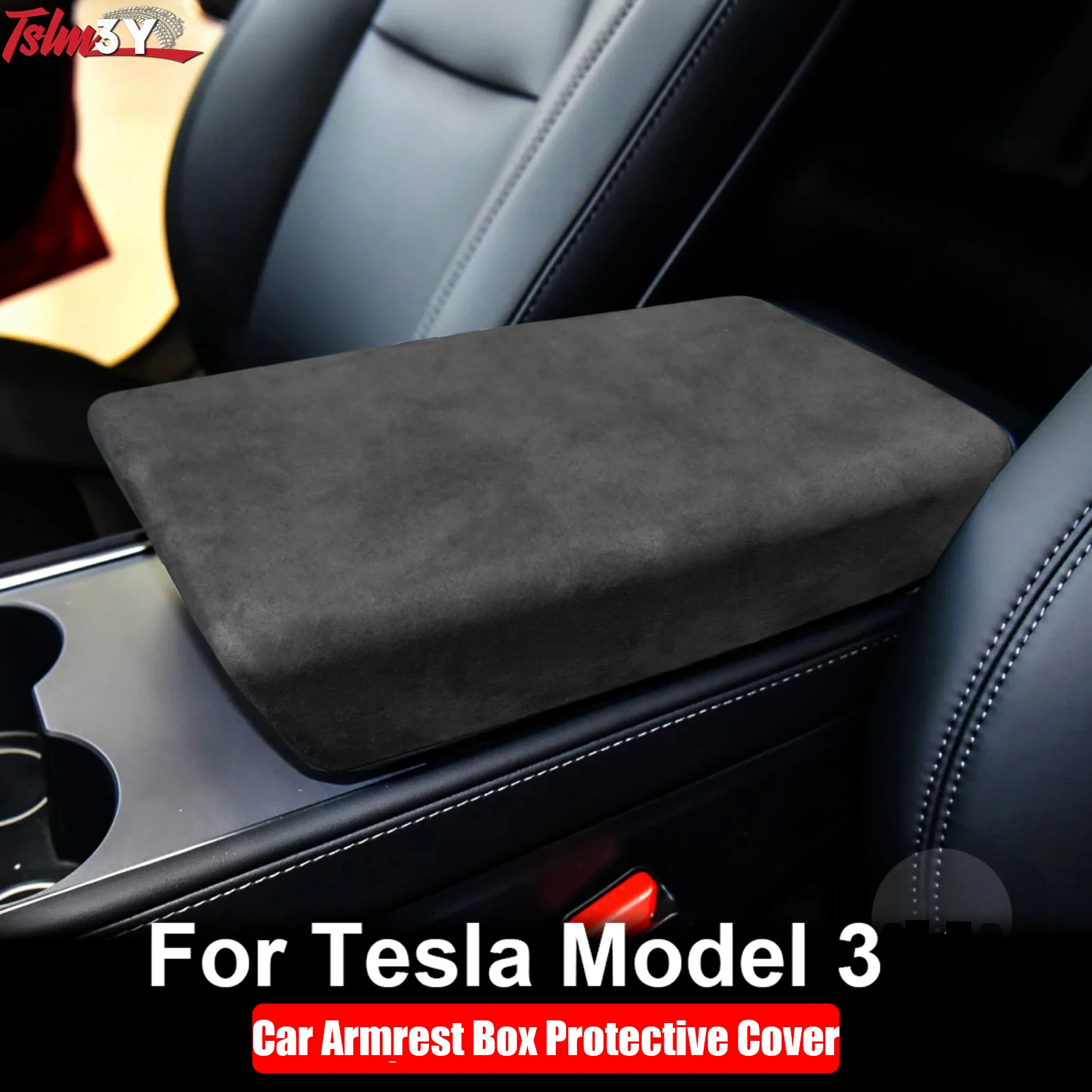 Alcantara Suede For Tesla Model 3 2017-2022 Center Control Armrest Cover Car Arm Rest Panel Protector Pad Decoration Accessories