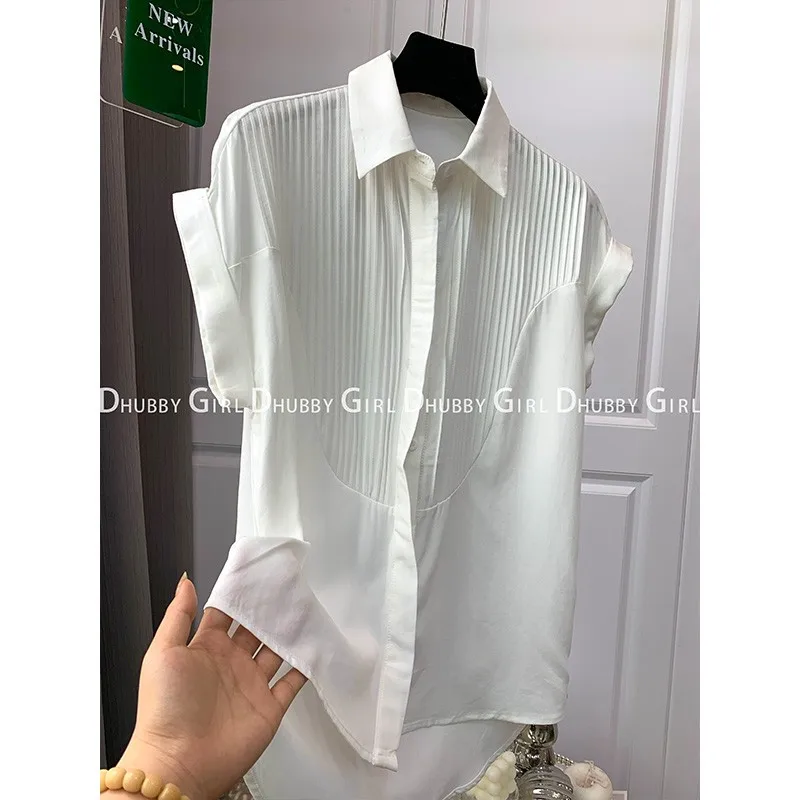 Simple Solid Color Shirt Summer Lapel Single Breasted Short Sleeve Blouse Loose Casual All Match Commute Top Lady