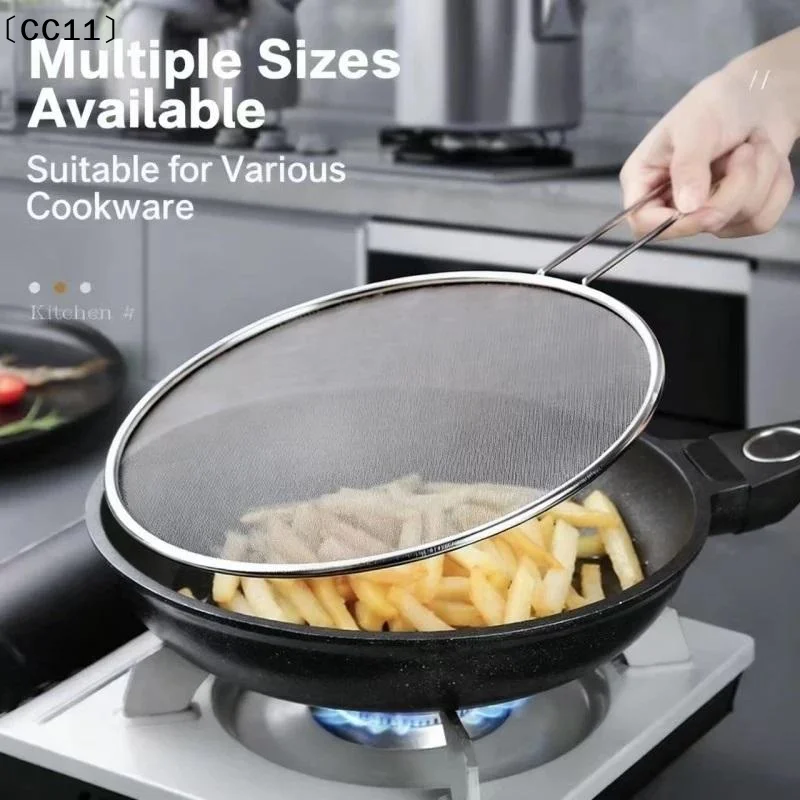 Anti Splatter Guard Stainless Steel Oil Net Splash Cover Pan  Cooking Gadget Splatter Proof Cover Mesh Pot Lid Frying Pan〔CC11〕