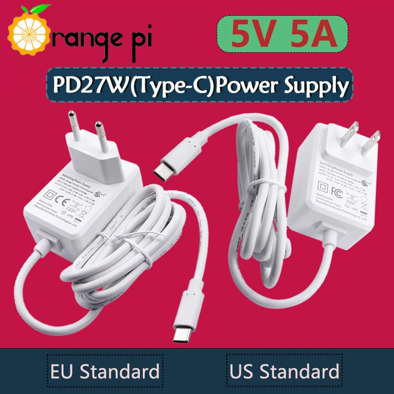 Orange Pi 5V5A Type-C EU / US Power Supply For Orange Pi 5 Pro/Plus/Ultra, Multiple Circuit Protection Power Adapter Charger