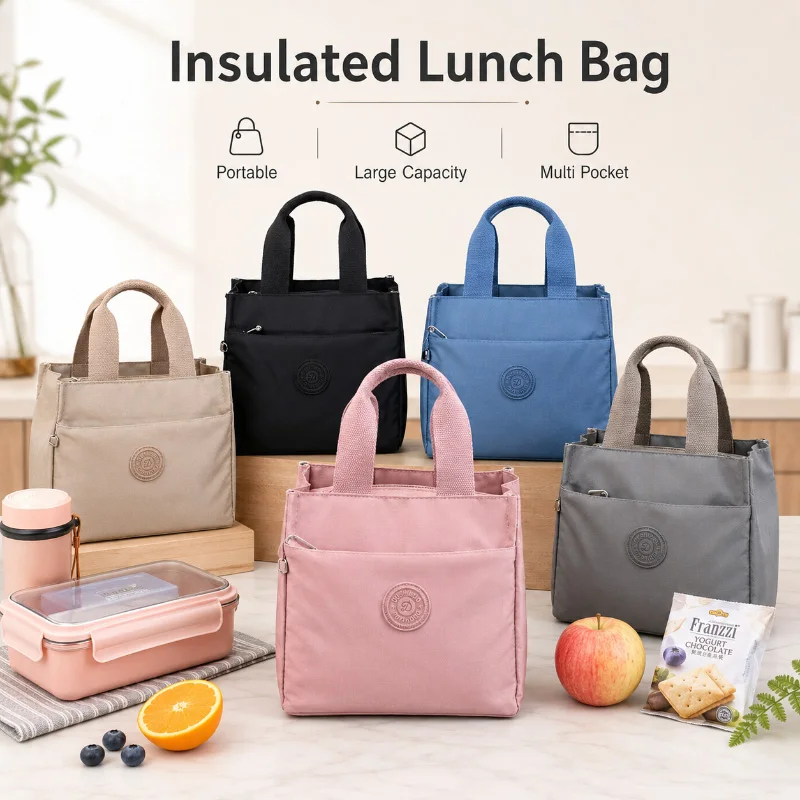 Insulated Lunch Bag Portable Bento Tote Large Capacity Lunch Box Carrier with Front Pocket for Women Office School Picnic Use