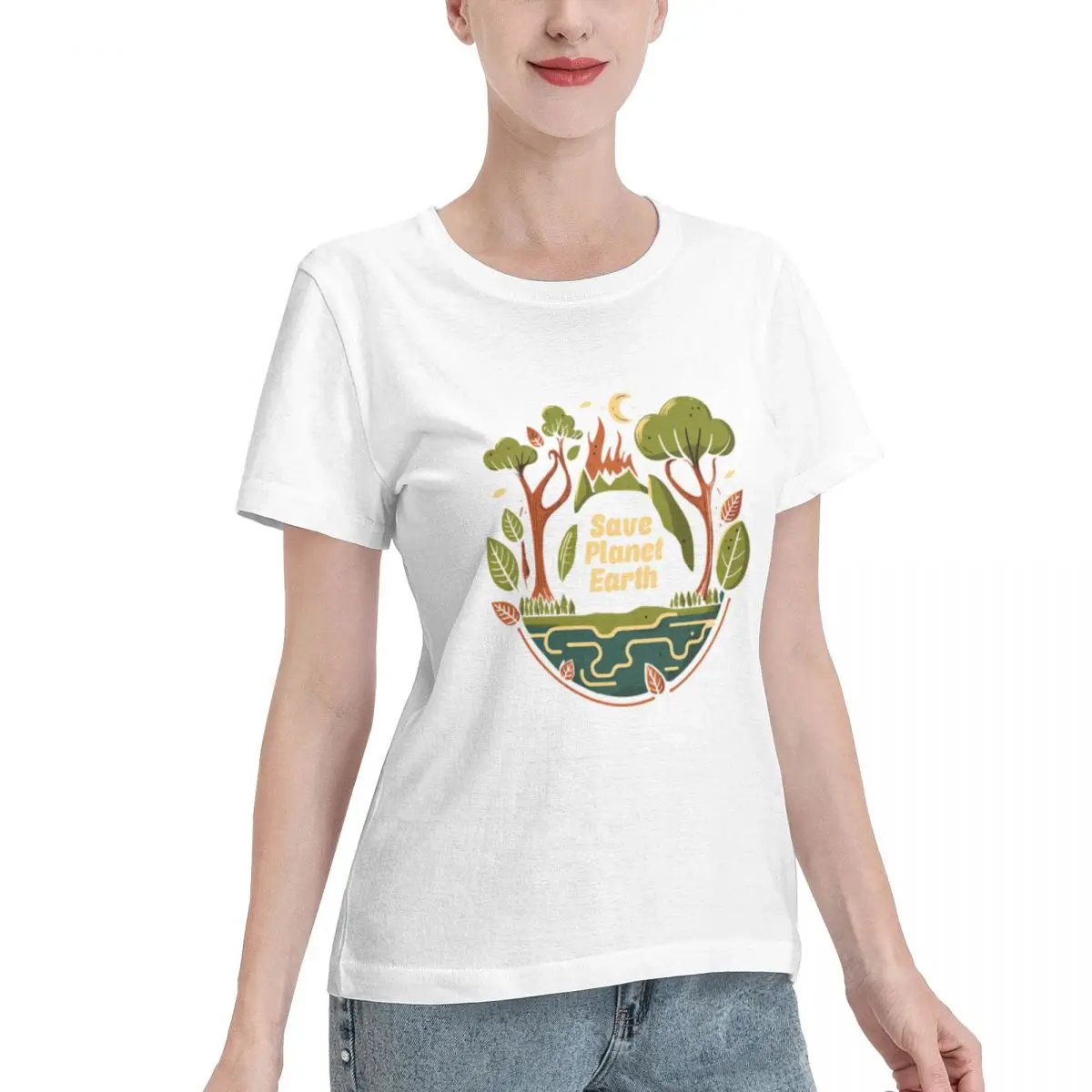 Go To Top Save The Forest Save The World Climate Change Wildfire Design Women's T-shirt Travel Outfit Classic Solid Tee