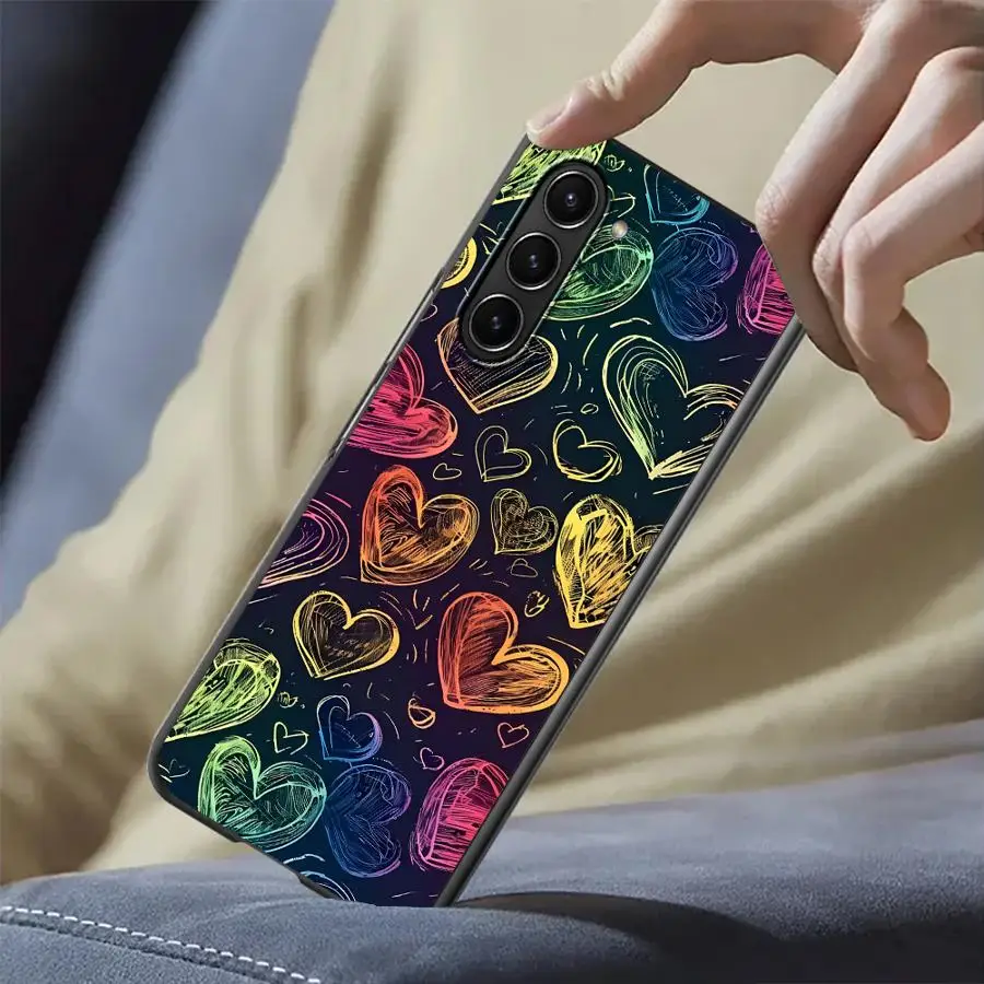 サムスン Galaxy ZFold3 ZFold6 Z Fold 7 6 5 4 3 ZFold5 ZFold4 ZFold7用 愛漫画落書きデザインケース バックフォンカバー