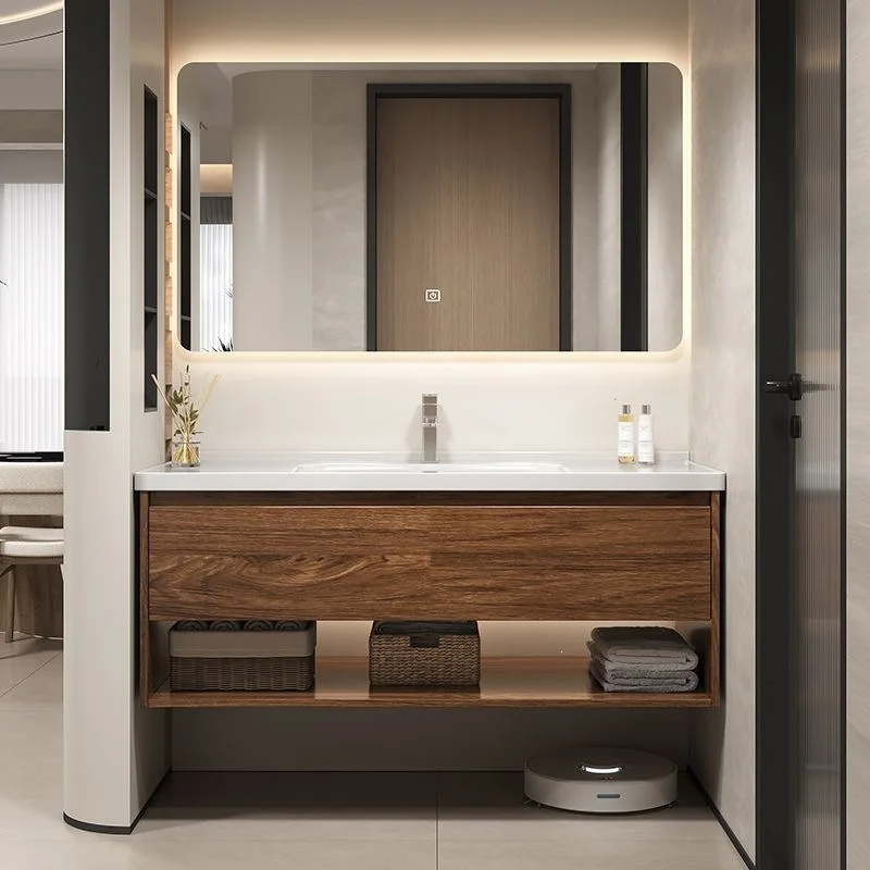 Black walnut bathroom cabinet ceramic integrated basin toilet washbasin countertop integrated bathroom washbasin